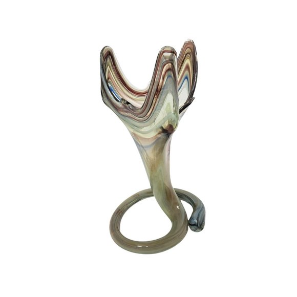 Vintage Sooner Art Glass Triangle Shaped Flared Vase with Coiled Base - Picture 2 of 4